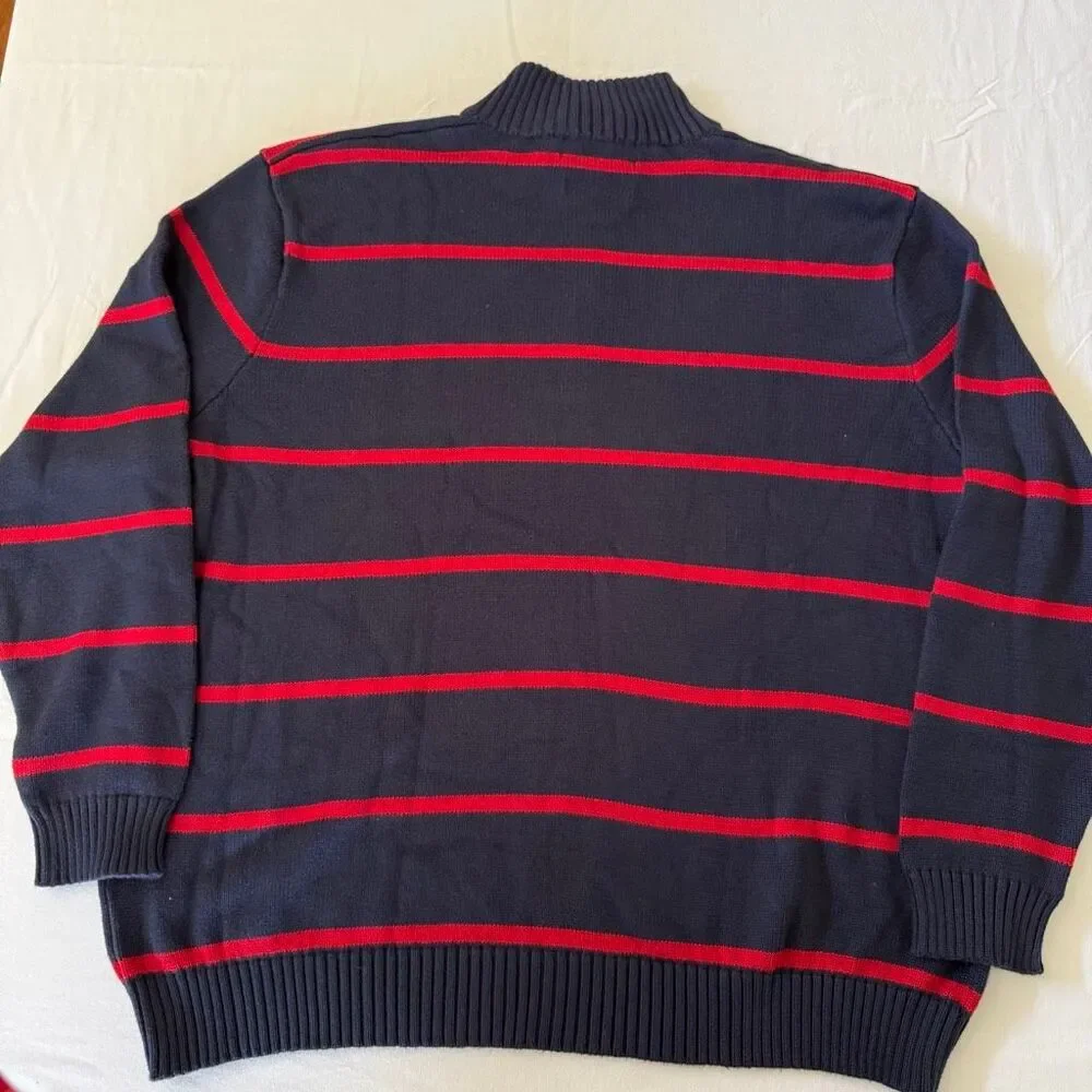 Polo by Ralph Lauren | Classic Striped Quarter Zip Sweater NWT | Navy Red Cotton